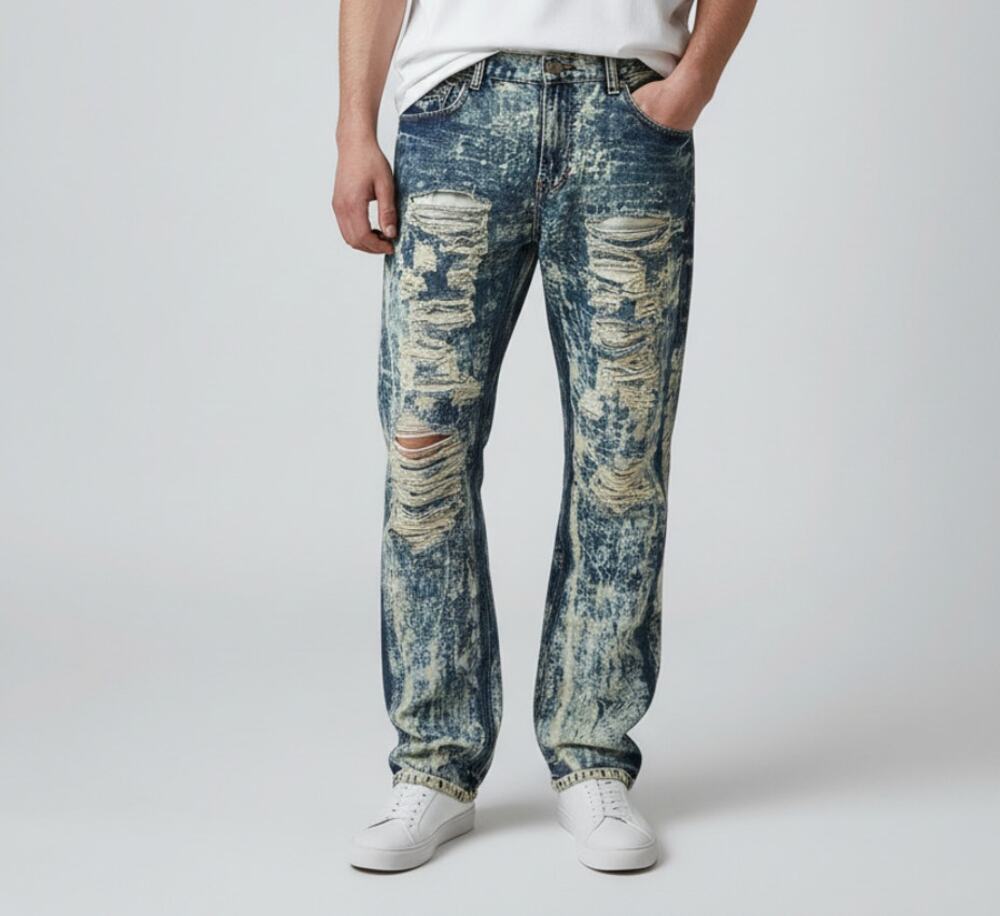ROAD NARROWS Men's Straight Fit Distressed Jeans Size 36